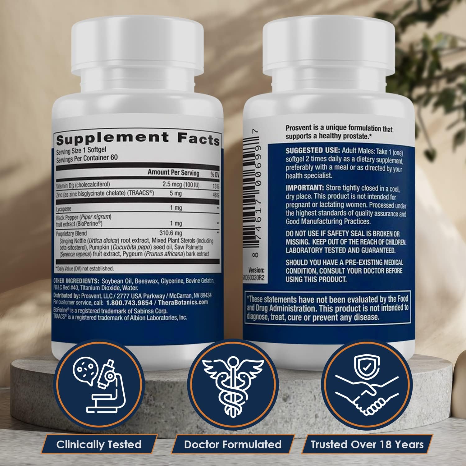 Advanced Men's Prostate Support Natural Supplement Prosvent 60 count - Clearance Sale
