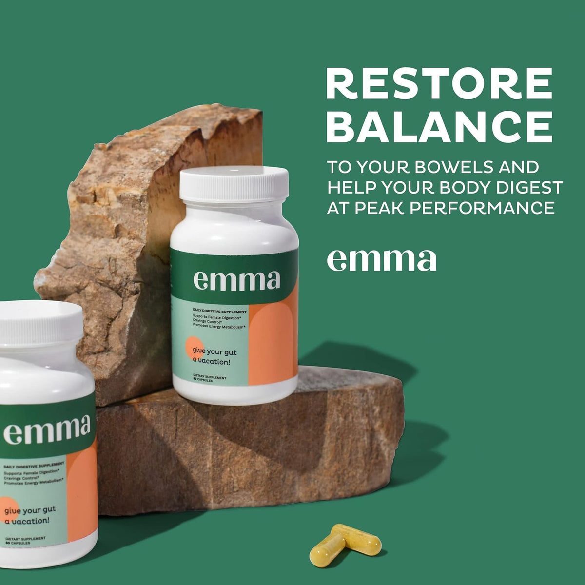 Emma Gut Health Gas and Bloating Relief, Constipation 60 Capsules - Clearance Sale